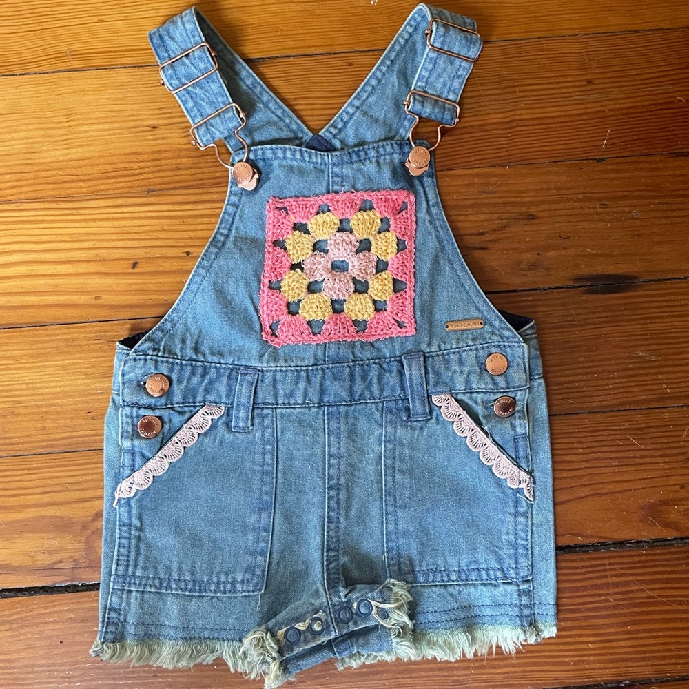 Toddler Denim Overalls with Crochet Embroidery